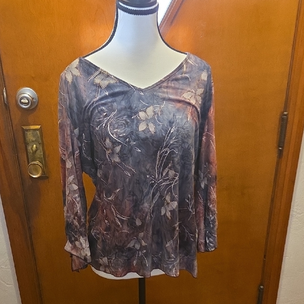 Dressbarn Earthy Floral V-Neck Blouse